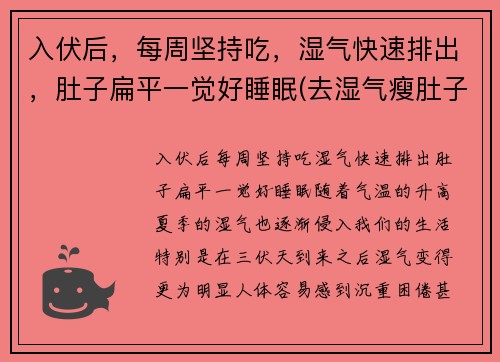 入伏后，每周坚持吃，湿气快速排出，肚子扁平一觉好睡眠(去湿气瘦肚子)