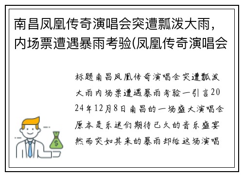 南昌凤凰传奇演唱会突遭瓢泼大雨，内场票遭遇暴雨考验(凤凰传奇演唱会现场版)